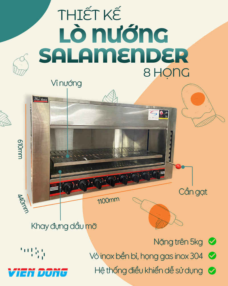 Thiết kế lò nướng Salamender 8 họng